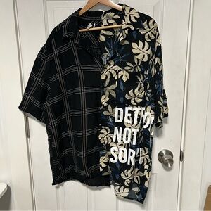Detroit Not Sorry XL Men's Black and Blue Leaf Print Tropical Casual Shirt